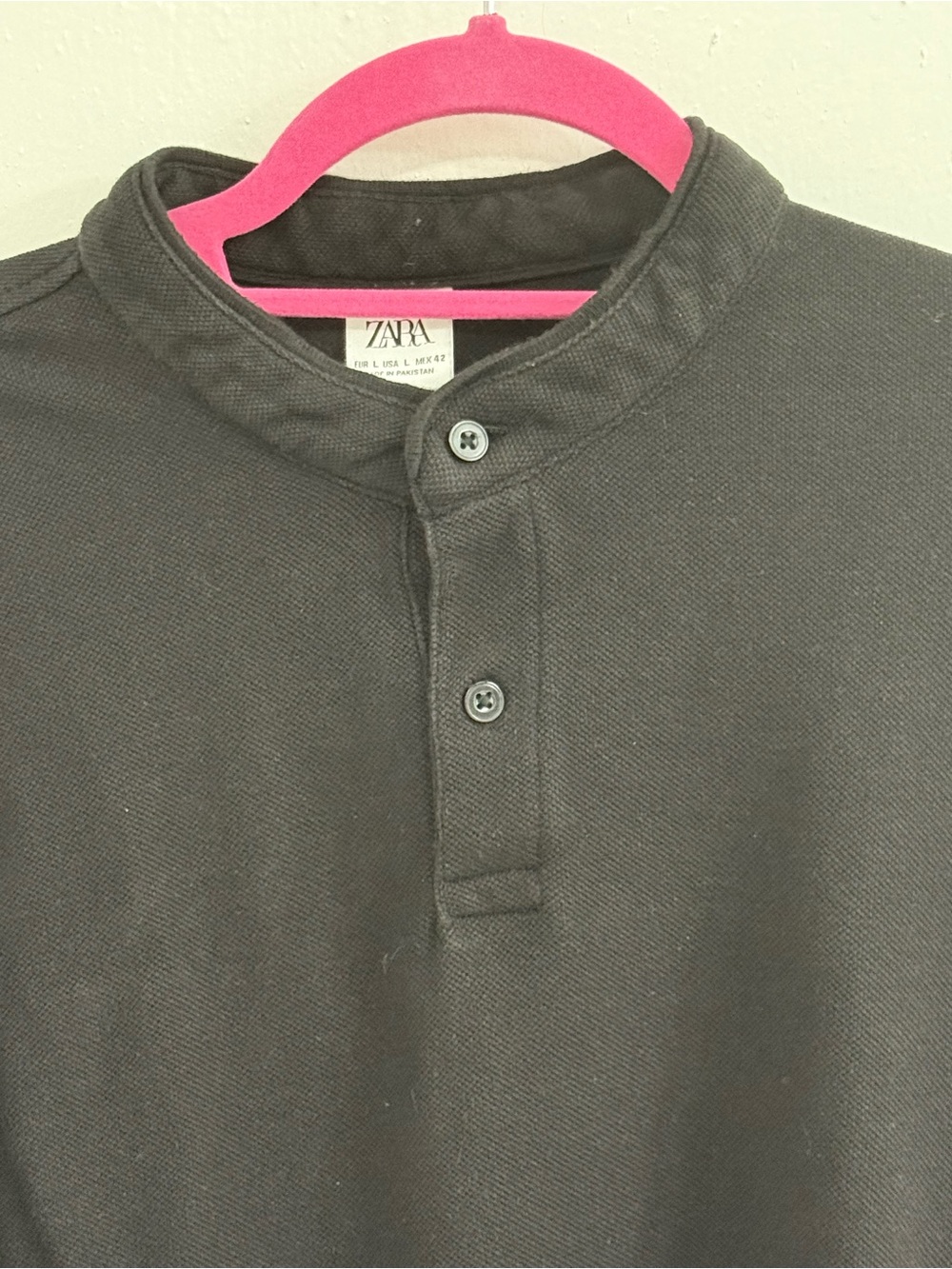Zara Men’s Black Mandarin Collar Henley Polo
